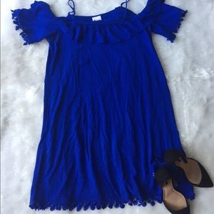 Royal blue shift dress off the shoulder